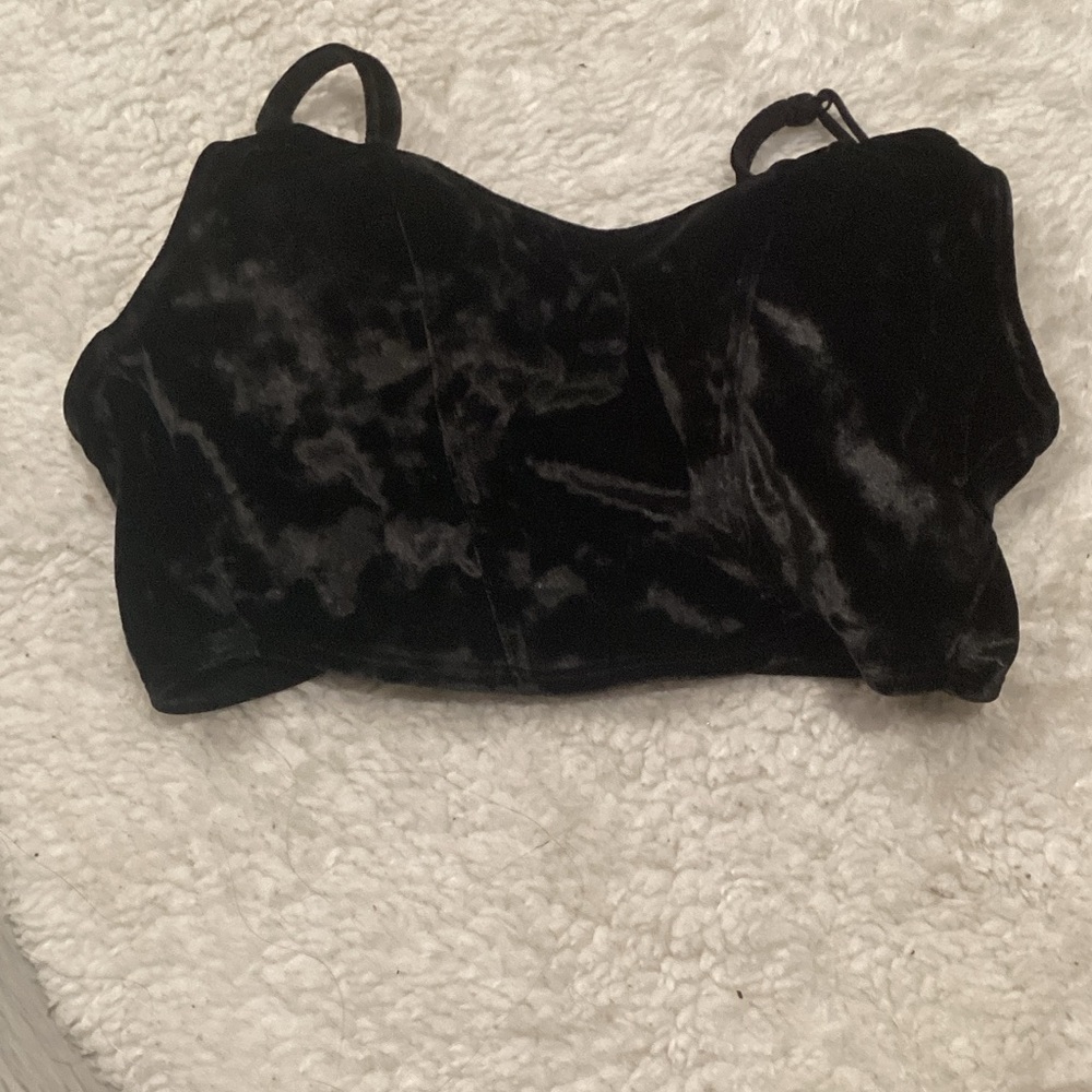 Black Velvet Cropped Bustier Top